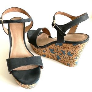Anthropologie Cork Floral Cutout Wedge Sandals